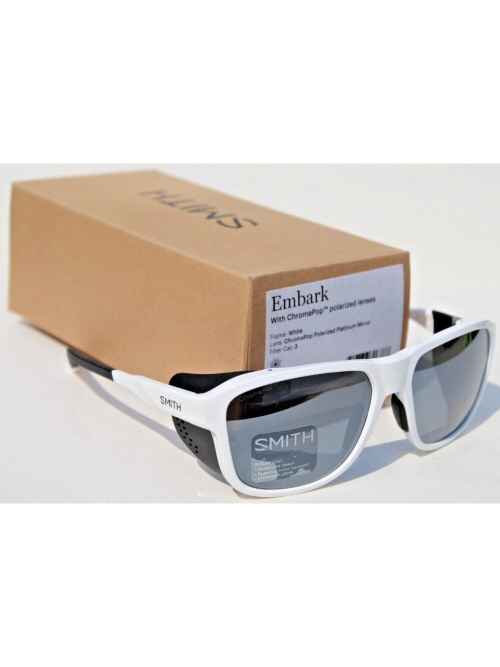 SMITH OPTICS Embark POLARIZED Glacier Sunglasses White/ChromaPop Platinum $225